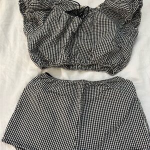 Doen Black and White Gingham Crop Top and Shorts Set